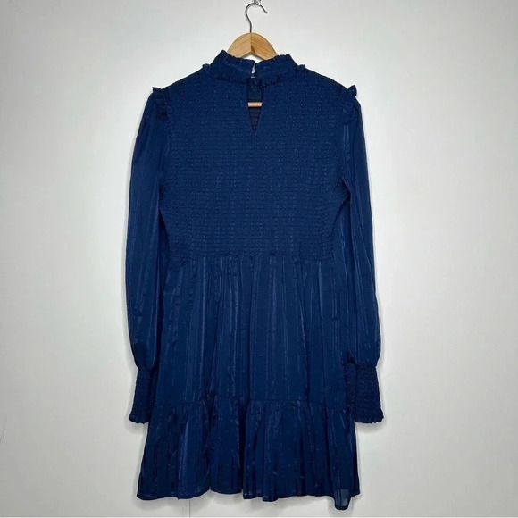 Lulus Navy Heartful Romance Navy Striped Smocked Long Sleeve Mini Dress XL - Picture 8 of 14